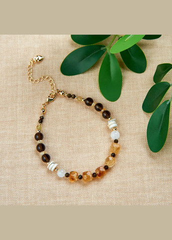 Браслет натуральный Цитрин, Адуляр, Раухтопаз, Обсидиан, фур-ра гип-ный сплав цвет золото d-7-3мм+- L-18-23см No Brand Браслет (323654069)