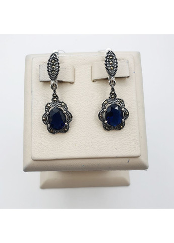 Серьги серебряные с сапфиром и марказитом 7,4 г No Brand (369736893)