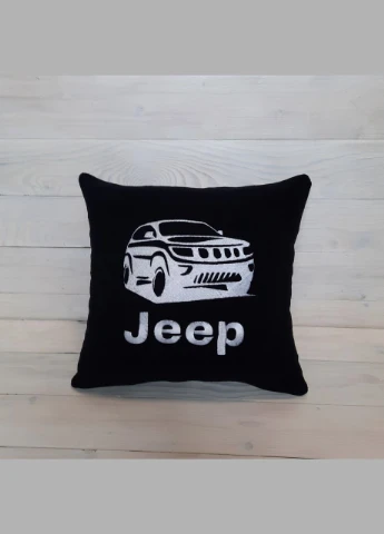 Плед та подушка автомобільні з вишивкою логотипа Jeep Чорний + Чохол для зберігання (0701) No Brand (387343998)