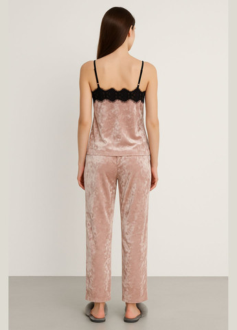 Персиковая женская пиджама велюровая брюки и майка персик Modashoping