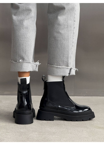 женские зимние челси из натуральной кожи (наплак) nikart, черные, с мехом, на массивной подошве No Brand