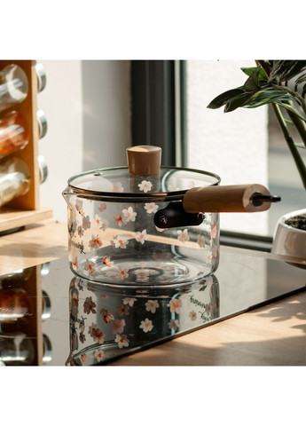 Стеклянный ковш с крышкой для кухни 1.8 л ручкой и носиком HP-34-19 Jooki (358706449)