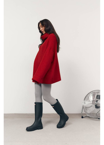 Червоний зимовий жіночий подовжений светр оверсайз з високою горловиною MonCher