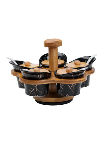 Набор баночек для сыпучих продуктов 5 штук по 120 мл на поворотной подставке, черный мрамор Yiwu (322421129)