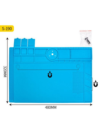 Силіконовий килимок S-190 / мат термостійкий для паяння, ремонту техніки / під мікроскоп / 480x320 мм Blue TELIJIA (322707266)