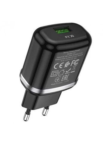 Мережевий зарядний пристрій N3 Special single port 1USB, QC3.0 3A Black Hoco (269999920)