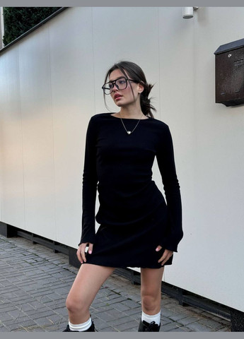 Чорна сукня міні в рубчик Fashion