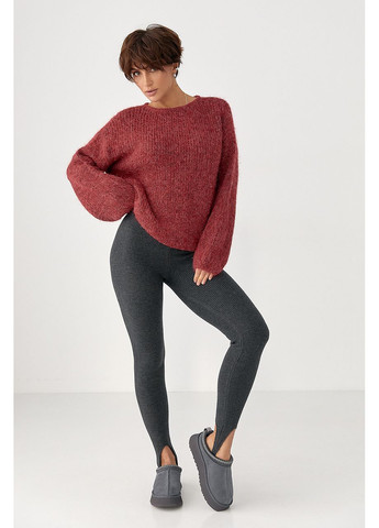 Темно-серые зимние утепленные лосины в рубчик со штрипками Lurex