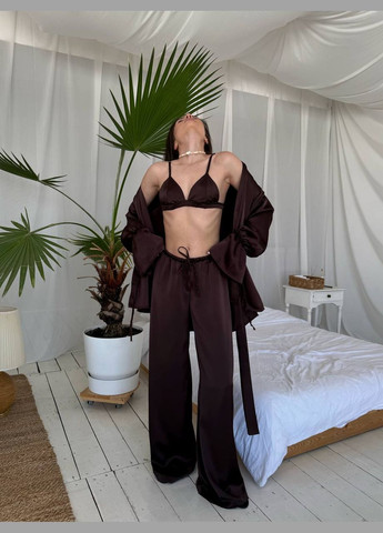 Шёлковый костюм тройка на лето, шоколадный приятный к телу костюм No Brand 299 (336890879)