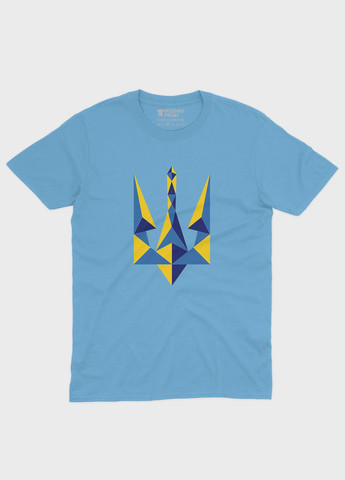 Блакитна демісезонна футболка для хлопчика з патріотичним принтом гербтризуб (ts001-2-lbl-005-1-042-b) Modno