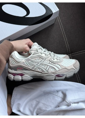 Білі Осінні кросівки чоловічі і жіночі Asics Gel-NYC White Beige Red | Асікс Гель-НЮК