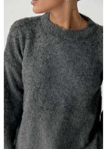 Темно-серый зимний вязаный свитер из пушистой пряжи Lurex