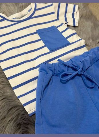 Синий летний женский костюм с шортами Україна