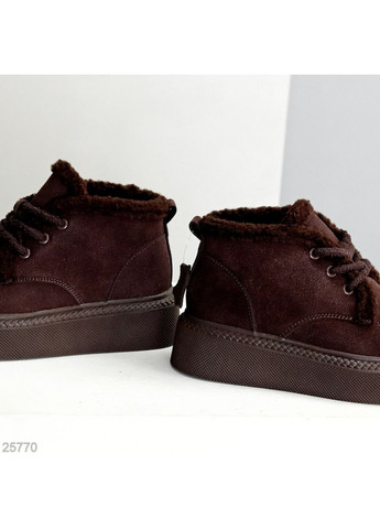 Жіночі зимові черевики Maline, шоколадні, натуральна замша, на платформі з екохутром No Brand (366079965)