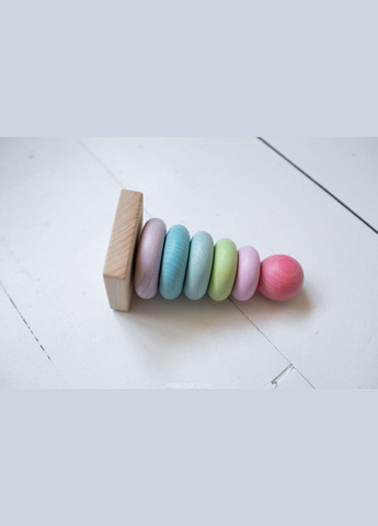 Пірамідка різнокольорова класична дерев'яна дитяча екопродукт логічна іграшка для малюків 7 деталей 7х15см (KD-234-3) HM furnitura (330610603)