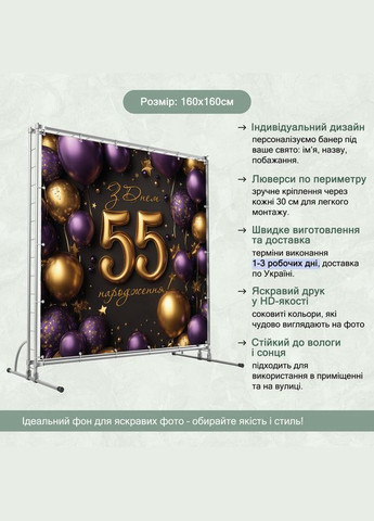 Банер для фотозони "З Днем народження" | 1.6×1.6 м | Святковий фон №42034 Vinylpex (360979566)