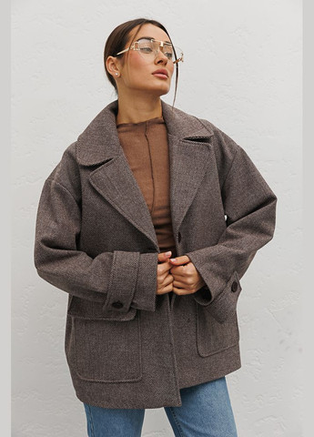 Коричневое Женское короткое пальто oversize темно-серое Arjen