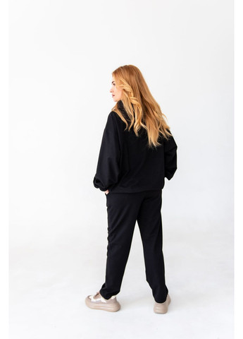 Черные свободные однотонные повседневные хлопковые спортивные штаны джоггеры из хлопка на манжетах с карманами женские оверсайз No Brand (362419425)