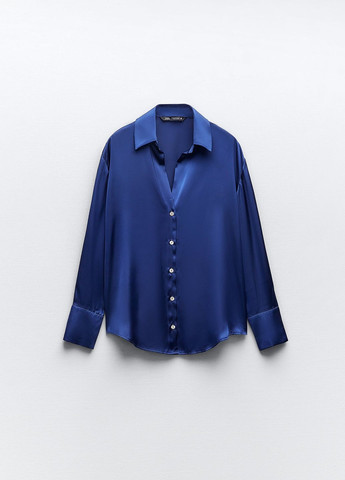 Синяя классическая рубашка однотонная Zara