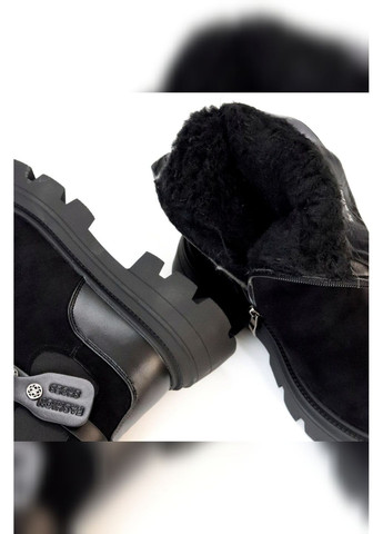 Чорні жіночі зимові черевики стиль челсі еко замша хутро Purlina Черевики (371805332)