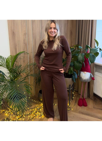 Бордова піжама (кофта+штани) жіноча тепла рібана коричнева ananaskо pja3 Ananasko