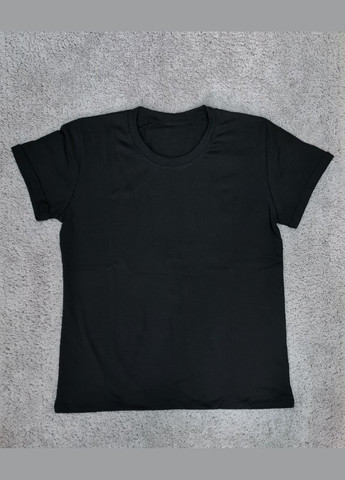 Футболка женская хлопковая однотонная с круглым воротом черная Leliss - (316701059)