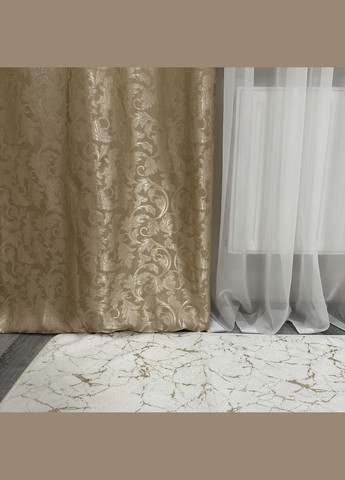 Комплект готові жакардові штори "Севілья" бежевого кольору з квітковим візерунком 2шт 1.5×2.7м. No Brand (345557623)