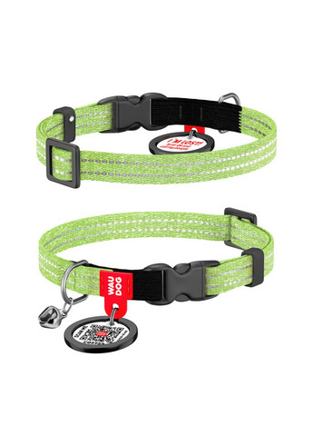 Нашийник для котів з відновленої бавовни Re-cotton з QR паспортом, XS, Ш 10 мм, Дов 20-30 см, салатовий WAUDOG (322642796)