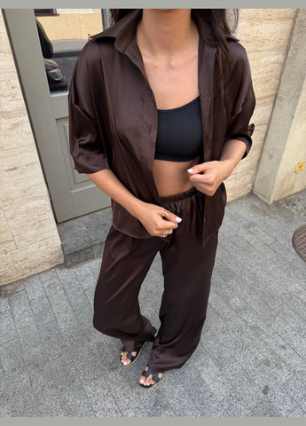 Жіночий шовковий костюм двійка блузка+штани чорний No Brand (346085207)