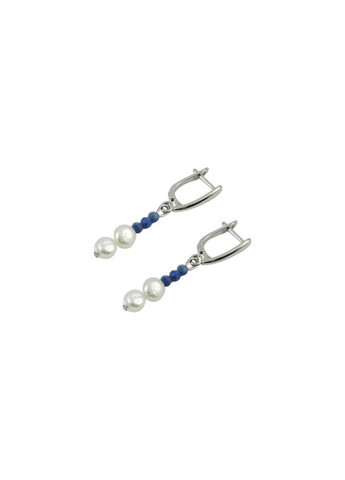 Эксклюзивные серьги "Вуаль" Содолит грань 3 мм, Жемчуг монетки, 4 см Fursa fashion (330752096)