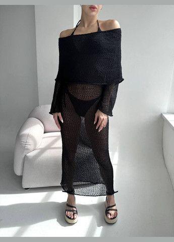 Женская вязаная длинная пляжная туника платье с открытыми плечами SEREIN белая No Brand (332813677)