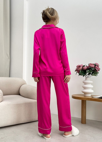 Малиновая всесезон шелковые пижамы женские с белым кантом (рубашка + штаны) рубашка + брюки No Brand