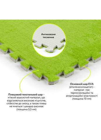 Підлога-пазл плюшевий 60х60х1см Салатовий (D) SW-00002095 Sticker Wall (359476908)