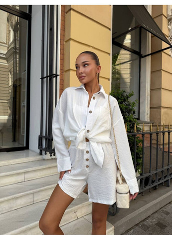 Жіночий літній костюм з льону (сорочка + шорти) Україна (353492963)