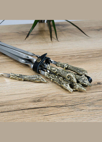 Шампура набор 6 штук «Лесные звери» с бронзовыми элементами в кожаном колчане (GPNSH70016) Гранд Презент (341302625)