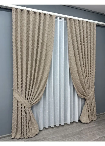 Комплект штор Льон Букле № 1812ш Бежевий 150х250 см 2 шт (39-862) VR-Textil (360479581)