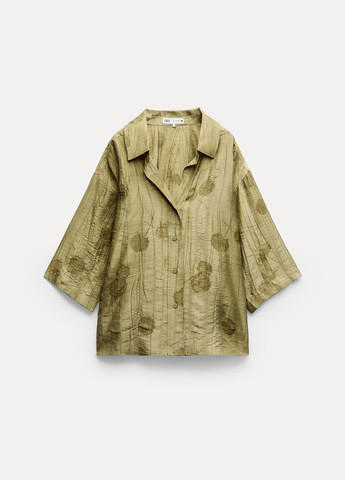 Оливковая повседневный рубашка с абстрактным узором Zara