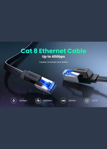 Високошвидкісний патч корд NW190 3 метри мережевий кабель 40 Гбіт\с Ethernet RJ45 Cat 8 плоский (40172) Ugreen (300523797)