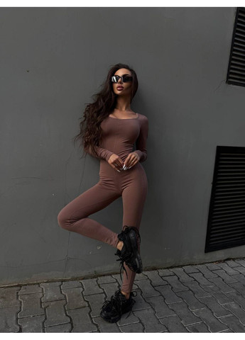 Женский теплый комбинезон Fashion кофейный
