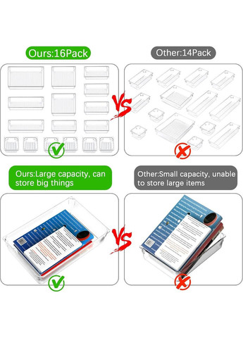 Набор органайзеров для ящиков Yosemy, 16 шт, антискользящие разделители, разные размеры, для кухни, косметики No Brand (338193369)