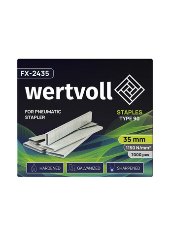 Скобы закаленные для пневмостеплера, тип 90, 35 мм/5.8х1.25 мм, 7000 шт. Gray (FX-2435) Wertvoll (340910266)