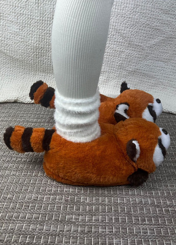 Рыжие тапочки женские плюшевые енот противоскользящая подошва красная панда My Kigu с вышивкой, с ушками