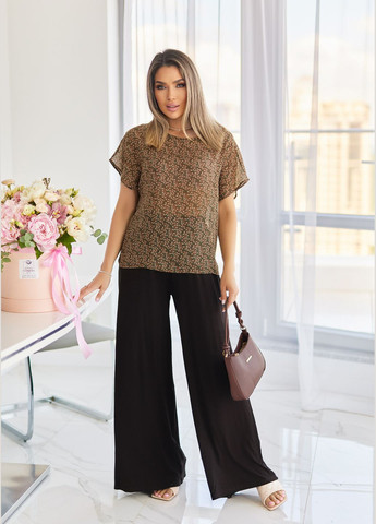 Коричнева універсальна літня блуза з квітковим мотивом INNOE Блузка