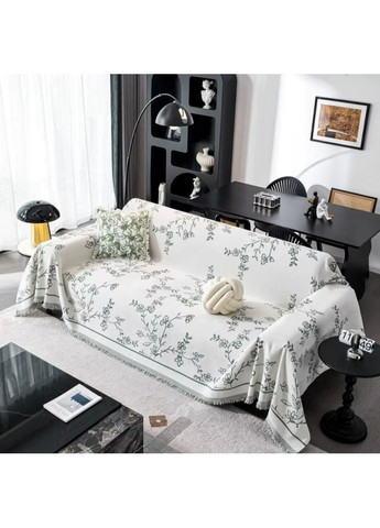 Плед покрывало для дивана и кровати, чехол для мягкой мебели 180х230 см, белый с серым цветочным узором. No Brand (363044497)