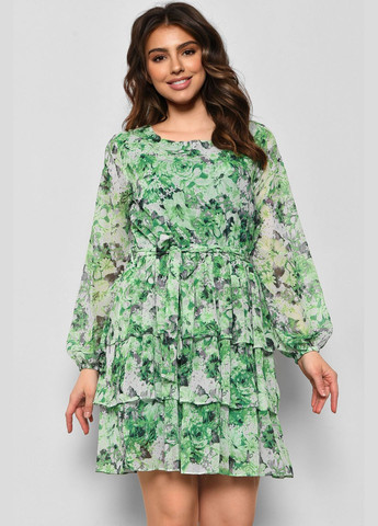 Зелена кежуал сукня жіноча шифонова зеленого кольору з принтом балон Let's Shop з квітковим принтом