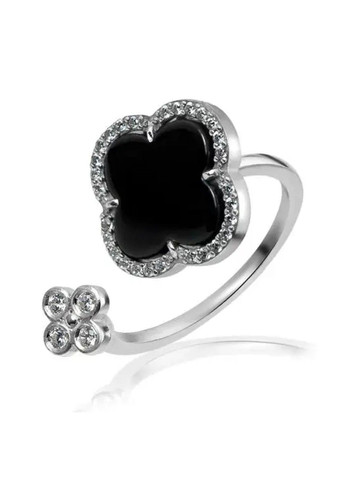 Серебряное кольцо двойное с ониксом Четырехлистник 17,5р UMAX (301558687)