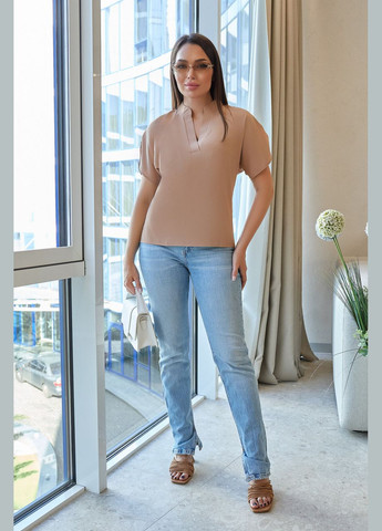 Кофейная летняя блуза с разрезным рукавом Fashion Girl