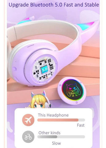 Бездротові навушники STN-25 з вушками та LED-підсвічуванням Фіолетовий (2104618666) No Brand (355873057)