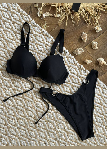 Черный летний эффектный купальник с металлическим декором раздельный No Brand