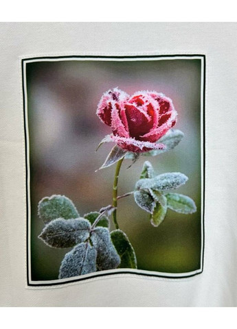 Белый свитшот женский белый с розой mkks432 KAPTSOVA (362205854)